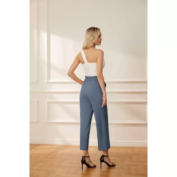 GRACE KARIN Womens Straight Leg Cropped Work Pants Elastic High Waist Wide Leg Business Casual Slacks with PocketBluish Gray