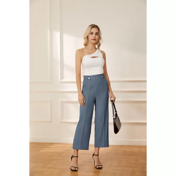 GRACE KARIN Womens Straight Leg Cropped Work Pants Elastic High Waist Wide Leg Business Casual Slacks with PocketBluish Gray