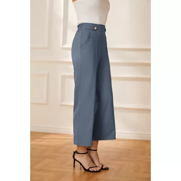 GRACE KARIN Womens Straight Leg Cropped Work Pants Elastic High Waist Wide Leg Business Casual Slacks with PocketBluish Gray