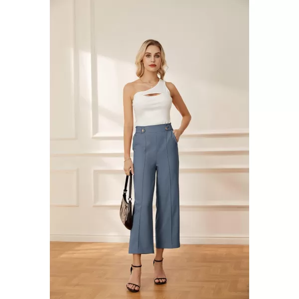 GRACE KARIN Womens Straight Leg Cropped Work Pants Elastic High Waist Wide Leg Business Casual Slacks with PocketBluish Gray