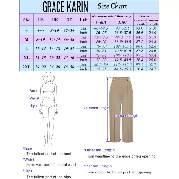 GRACE KARIN Womens Straight Leg Cropped Work Pants Elastic High Waist Wide Leg Business Casual Slacks with PocketDark Blue