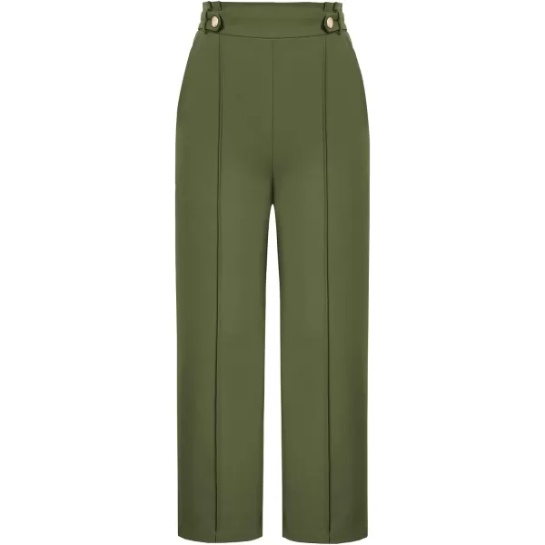 GRACE KARIN Womens Straight Leg Cropped Work Pants Elastic High Waist Wide Leg Business Casual Slacks with PocketGreen