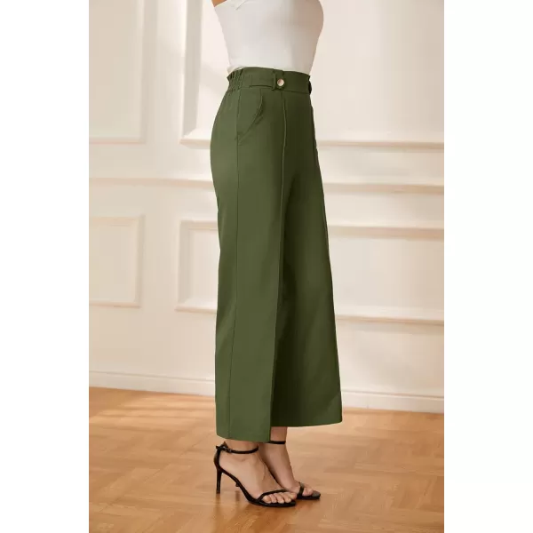 GRACE KARIN Womens Straight Leg Cropped Work Pants Elastic High Waist Wide Leg Business Casual Slacks with PocketGreen