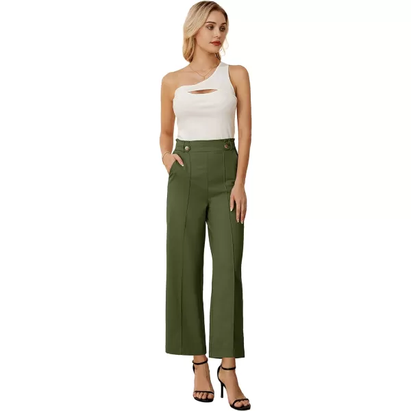 GRACE KARIN Womens Straight Leg Cropped Work Pants Elastic High Waist Wide Leg Business Casual Slacks with PocketGreen