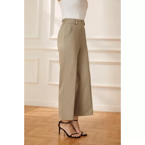 GRACE KARIN Womens Straight Leg Cropped Work Pants Elastic High Waist Wide Leg Business Casual Slacks with PocketKhaki