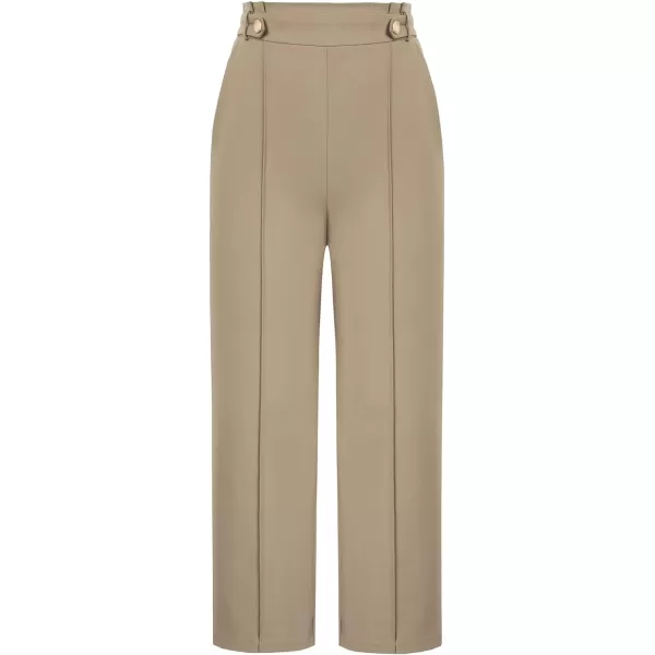 GRACE KARIN Womens Straight Leg Cropped Work Pants Elastic High Waist Wide Leg Business Casual Slacks with PocketKhaki