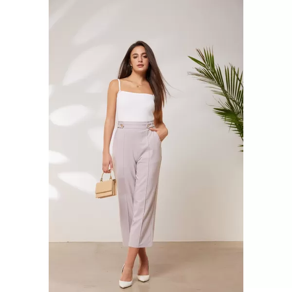 GRACE KARIN Womens Straight Leg Cropped Work Pants Elastic High Waist Wide Leg Business Casual Slacks with PocketLight Pink