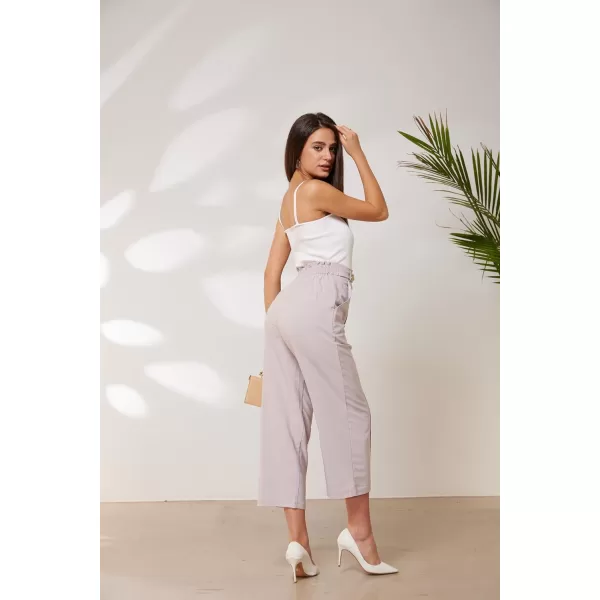 GRACE KARIN Womens Straight Leg Cropped Work Pants Elastic High Waist Wide Leg Business Casual Slacks with PocketLight Pink