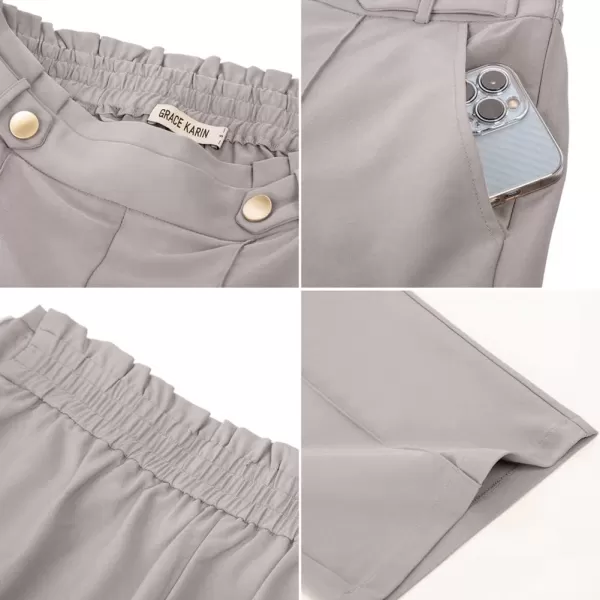 GRACE KARIN Womens Straight Leg Cropped Work Pants Elastic High Waist Wide Leg Business Casual Slacks with PocketLight Pink