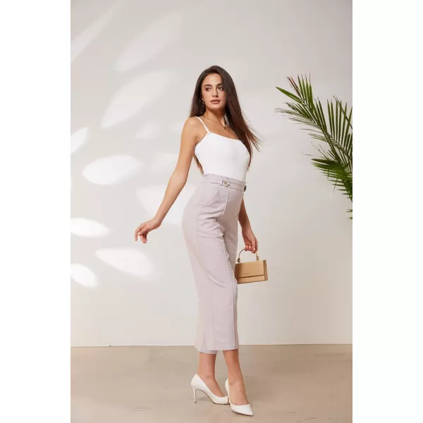 GRACE KARIN Womens Straight Leg Cropped Work Pants Elastic High Waist Wide Leg Business Casual Slacks with PocketLight Pink