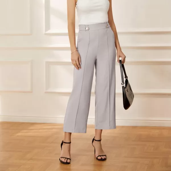 GRACE KARIN Womens Straight Leg Cropped Work Pants Elastic High Waist Wide Leg Business Casual Slacks with PocketLight Pink