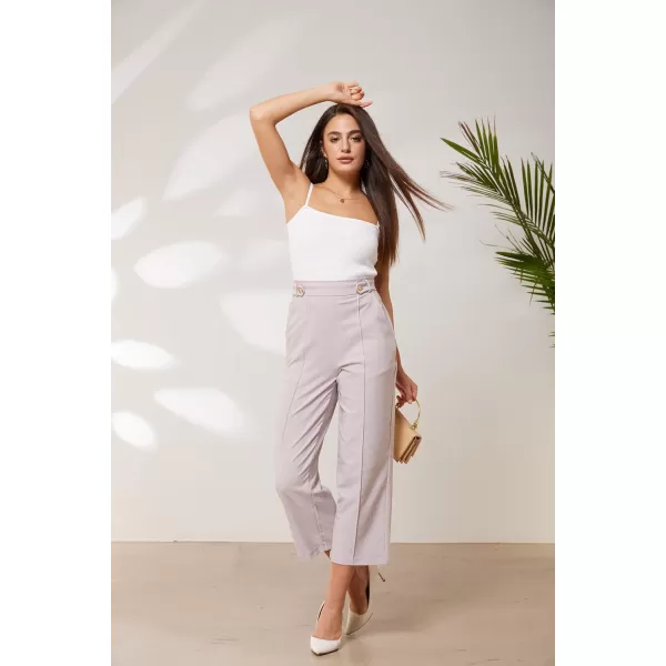 GRACE KARIN Womens Straight Leg Cropped Work Pants Elastic High Waist Wide Leg Business Casual Slacks with PocketLight Pink