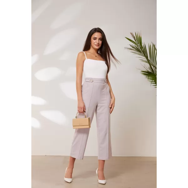 GRACE KARIN Womens Straight Leg Cropped Work Pants Elastic High Waist Wide Leg Business Casual Slacks with PocketLight Pink