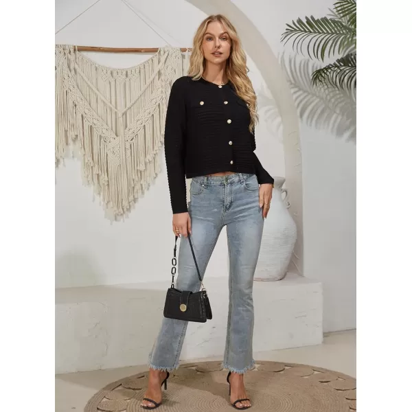 GRACE KARIN Womens Striped Cardigans 2024 Spring Open Front Button Down Knit Sweater Lady OuterwearBlack