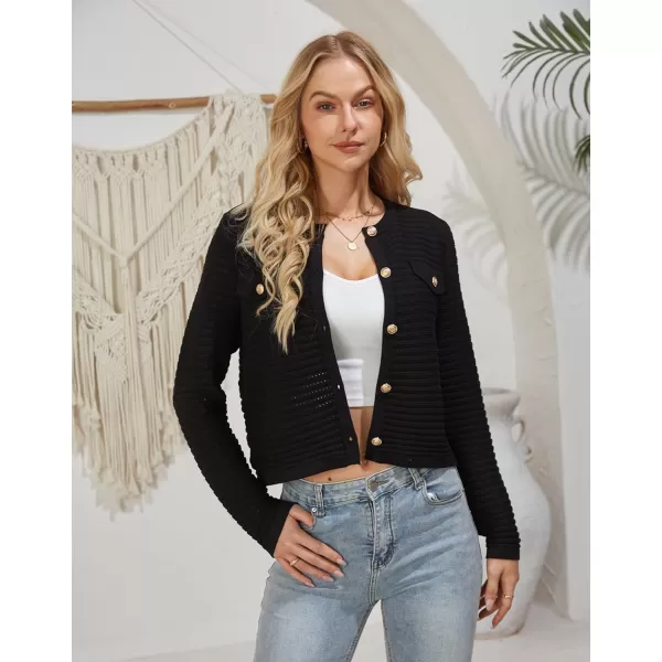 GRACE KARIN Womens Striped Cardigans 2024 Spring Open Front Button Down Knit Sweater Lady OuterwearBlack