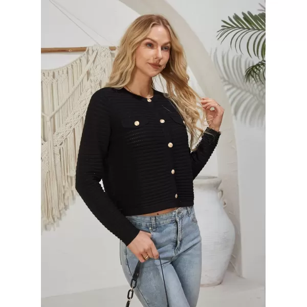 GRACE KARIN Womens Striped Cardigans 2024 Spring Open Front Button Down Knit Sweater Lady OuterwearBlack