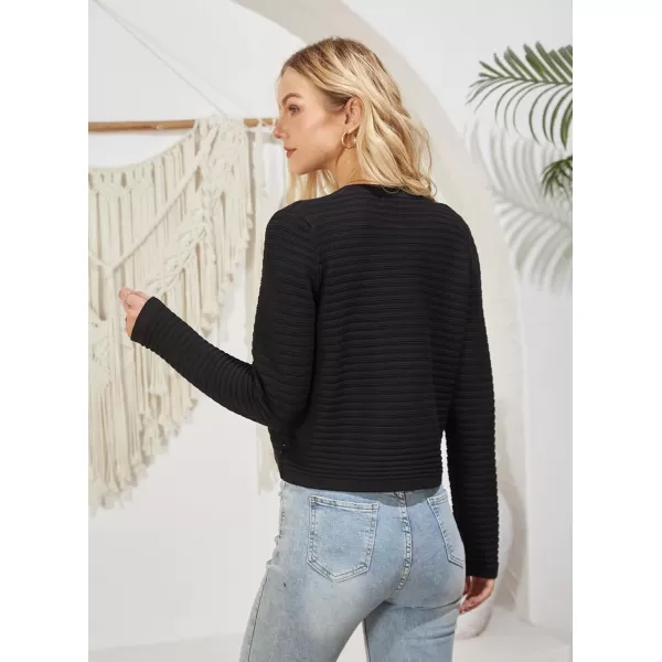 GRACE KARIN Womens Striped Cardigans 2024 Spring Open Front Button Down Knit Sweater Lady OuterwearBlack