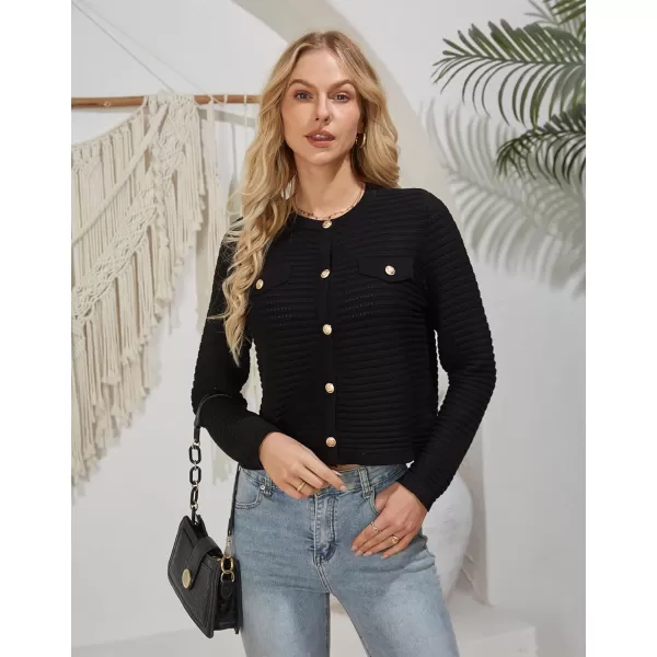 GRACE KARIN Womens Striped Cardigans 2024 Spring Open Front Button Down Knit Sweater Lady OuterwearBlack