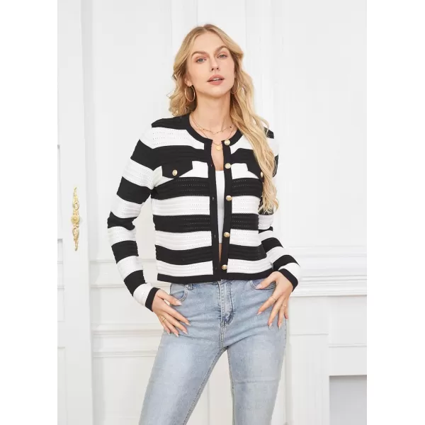 GRACE KARIN Womens Striped Cardigans 2024 Spring Open Front Button Down Knit Sweater Lady OuterwearBlack White Stripe