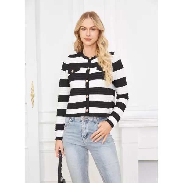 GRACE KARIN Womens Striped Cardigans 2024 Spring Open Front Button Down Knit Sweater Lady OuterwearBlack White Stripe