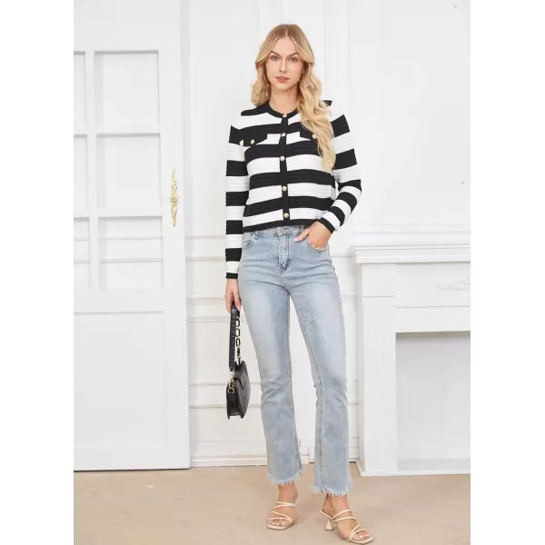 GRACE KARIN Womens Striped Cardigans 2024 Spring Open Front Button Down Knit Sweater Lady OuterwearBlack White Stripe