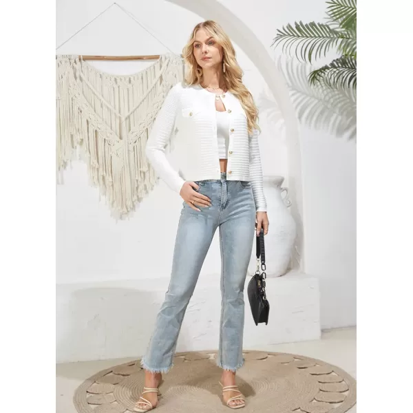 GRACE KARIN Womens Striped Cardigans 2024 Spring Open Front Button Down Knit Sweater Lady OuterwearWhite