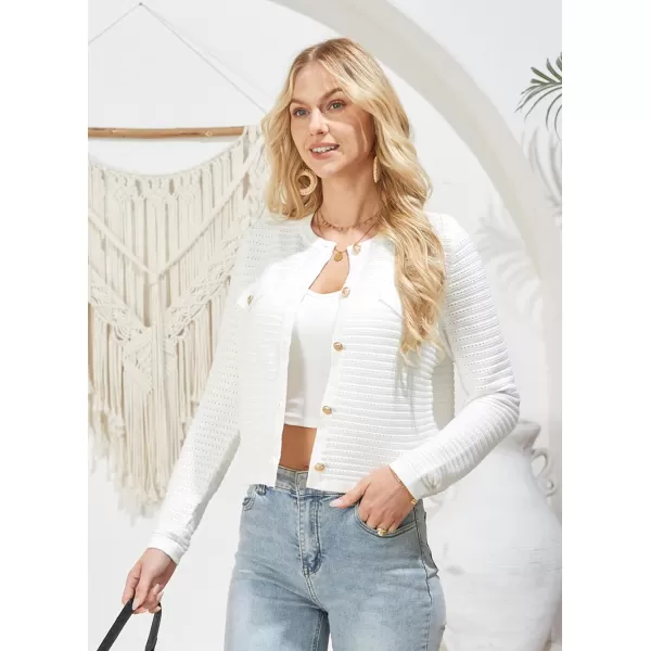 GRACE KARIN Womens Striped Cardigans 2024 Spring Open Front Button Down Knit Sweater Lady OuterwearWhite