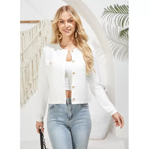 GRACE KARIN Womens Striped Cardigans 2024 Spring Open Front Button Down Knit Sweater Lady OuterwearWhite