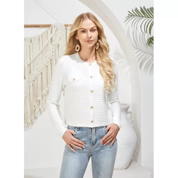 GRACE KARIN Womens Striped Cardigans 2024 Spring Open Front Button Down Knit Sweater Lady OuterwearWhite