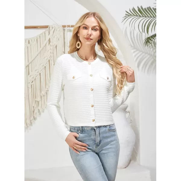 GRACE KARIN Womens Striped Cardigans 2024 Spring Open Front Button Down Knit Sweater Lady OuterwearWhite