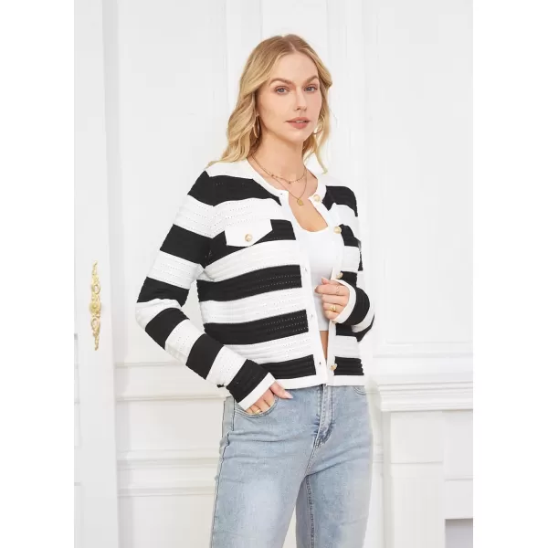 GRACE KARIN Womens Striped Cardigans 2024 Spring Open Front Button Down Knit Sweater Lady OuterwearWhite Black Stripe