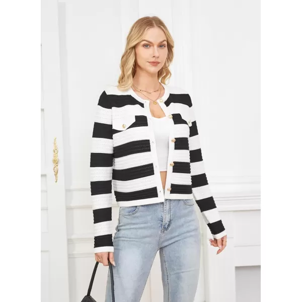 GRACE KARIN Womens Striped Cardigans 2024 Spring Open Front Button Down Knit Sweater Lady OuterwearWhite Black Stripe