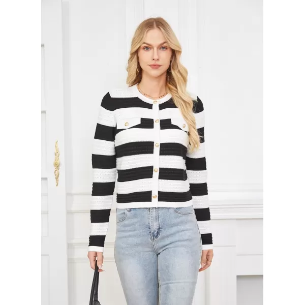 GRACE KARIN Womens Striped Cardigans 2024 Spring Open Front Button Down Knit Sweater Lady OuterwearWhite Black Stripe