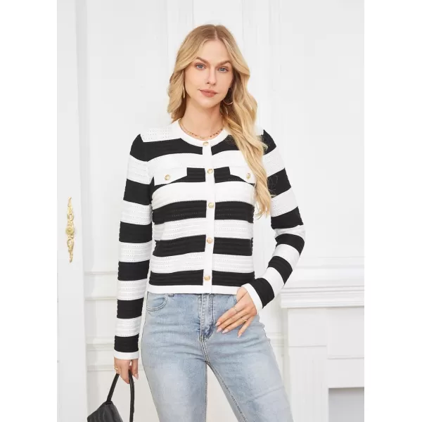 GRACE KARIN Womens Striped Cardigans 2024 Spring Open Front Button Down Knit Sweater Lady OuterwearWhite Black Stripe