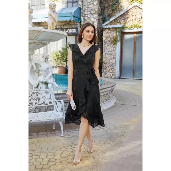 GRACE KARIN Womens Summer Bridesmaid Dresses for Wedding V Neck Ruffle Party Cocktail Dresses Chiffon Flowy Wrap DressBlack