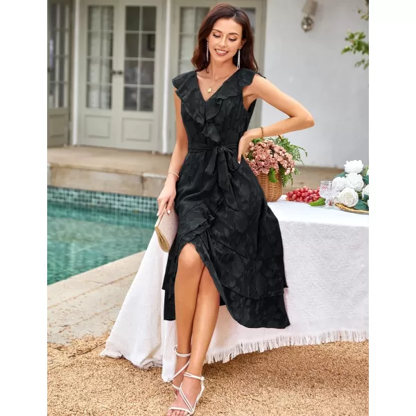 GRACE KARIN Womens Summer Bridesmaid Dresses for Wedding V Neck Ruffle Party Cocktail Dresses Chiffon Flowy Wrap DressBlack