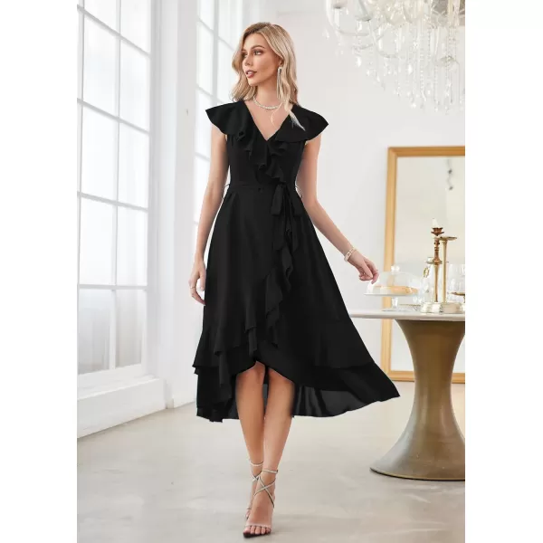 GRACE KARIN Womens Summer Bridesmaid Dresses for Wedding V Neck Ruffle Party Cocktail Dresses Chiffon Flowy Wrap DressBlack2531