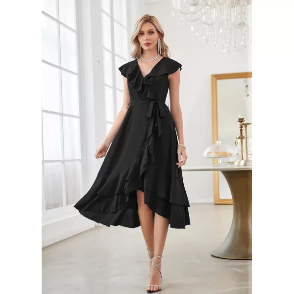 GRACE KARIN Womens Summer Bridesmaid Dresses for Wedding V Neck Ruffle Party Cocktail Dresses Chiffon Flowy Wrap DressBlack2531