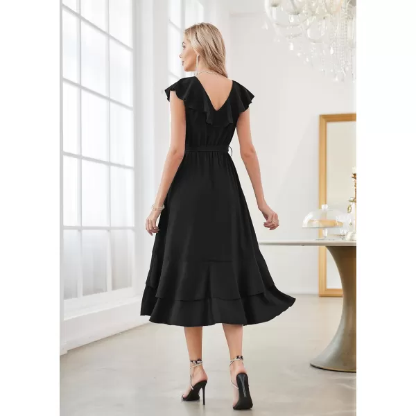 GRACE KARIN Womens Summer Bridesmaid Dresses for Wedding V Neck Ruffle Party Cocktail Dresses Chiffon Flowy Wrap DressBlack2531