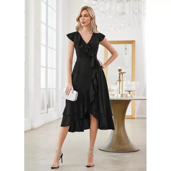 GRACE KARIN Womens Summer Bridesmaid Dresses for Wedding V Neck Ruffle Party Cocktail Dresses Chiffon Flowy Wrap DressBlack2531