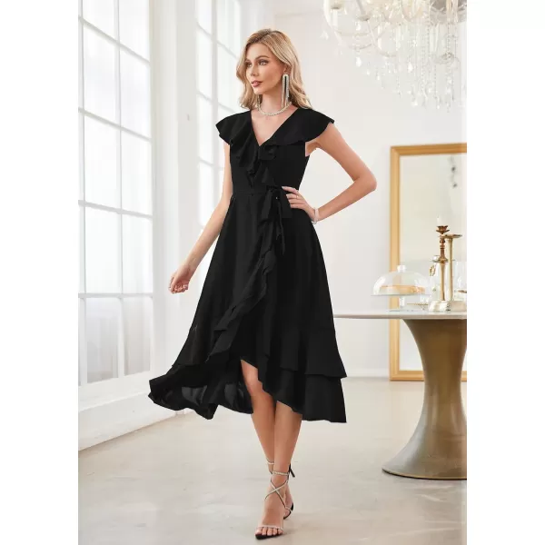 GRACE KARIN Womens Summer Bridesmaid Dresses for Wedding V Neck Ruffle Party Cocktail Dresses Chiffon Flowy Wrap DressBlack2531