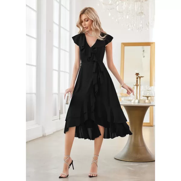 GRACE KARIN Womens Summer Bridesmaid Dresses for Wedding V Neck Ruffle Party Cocktail Dresses Chiffon Flowy Wrap DressBlack2531