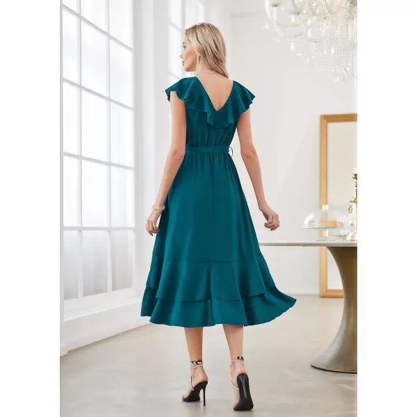 GRACE KARIN Womens Summer Bridesmaid Dresses for Wedding V Neck Ruffle Party Cocktail Dresses Chiffon Flowy Wrap DressBlue Green2531