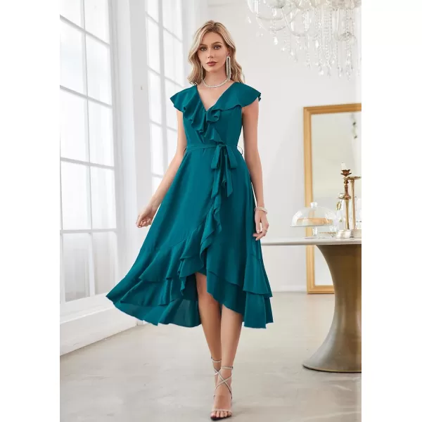 GRACE KARIN Womens Summer Bridesmaid Dresses for Wedding V Neck Ruffle Party Cocktail Dresses Chiffon Flowy Wrap DressBlue Green2531