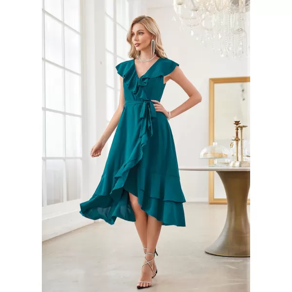 GRACE KARIN Womens Summer Bridesmaid Dresses for Wedding V Neck Ruffle Party Cocktail Dresses Chiffon Flowy Wrap DressBlue Green2531