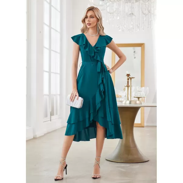 GRACE KARIN Womens Summer Bridesmaid Dresses for Wedding V Neck Ruffle Party Cocktail Dresses Chiffon Flowy Wrap DressBlue Green2531