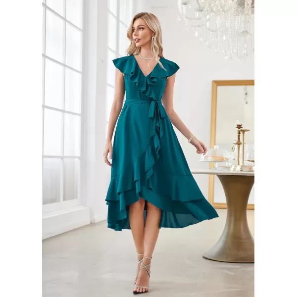 GRACE KARIN Womens Summer Bridesmaid Dresses for Wedding V Neck Ruffle Party Cocktail Dresses Chiffon Flowy Wrap DressBlue Green2531