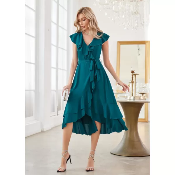 GRACE KARIN Womens Summer Bridesmaid Dresses for Wedding V Neck Ruffle Party Cocktail Dresses Chiffon Flowy Wrap DressBlue Green2531