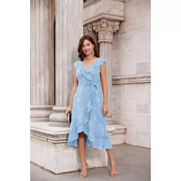 GRACE KARIN Womens Summer Bridesmaid Dresses for Wedding V Neck Ruffle Party Cocktail Dresses Chiffon Flowy Wrap DressLight Blue