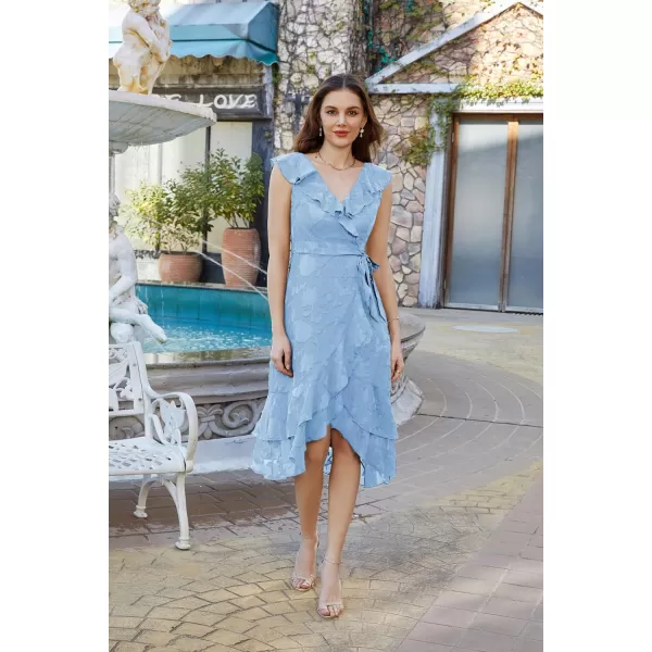 GRACE KARIN Womens Summer Bridesmaid Dresses for Wedding V Neck Ruffle Party Cocktail Dresses Chiffon Flowy Wrap DressLight Blue